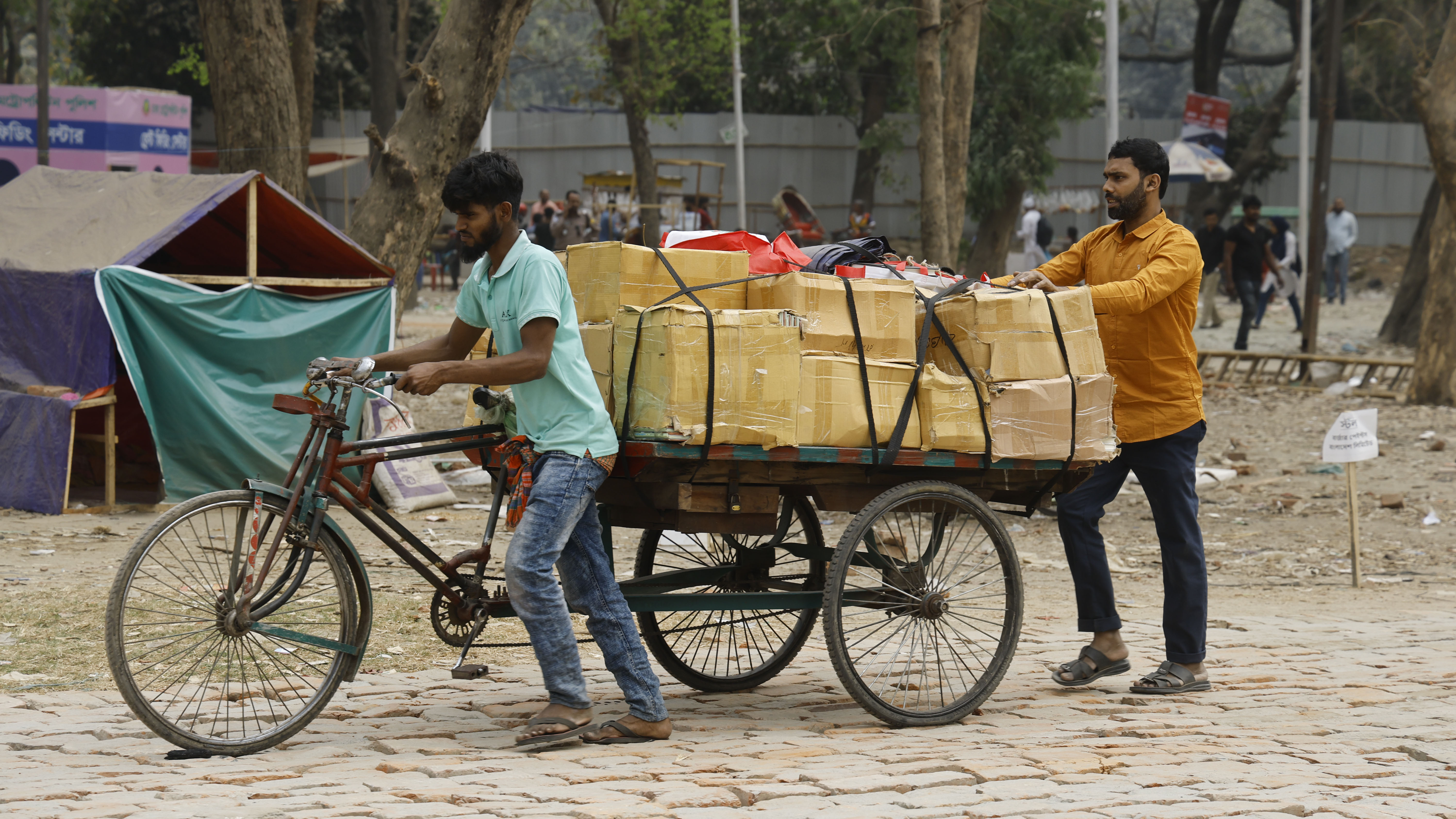 ভ্যানে করে স্টলে আনা হচ্ছে বই