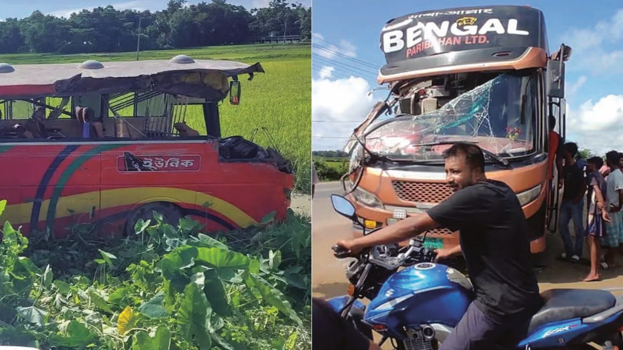 দুর্ঘটনায় দুমুড়ে-মুচড়ে গেছে বাস