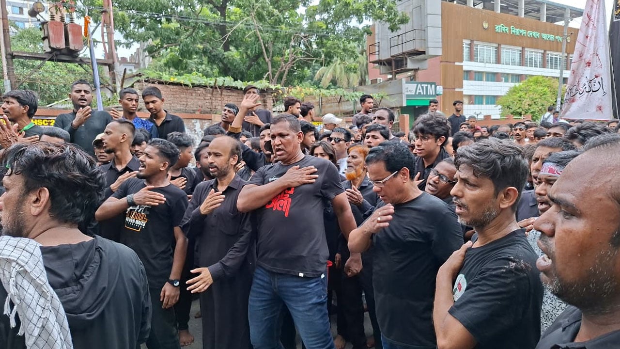 কারবালার শহীদদের স্মরণে তাজিয়া মিছিলে শোকের মাতম