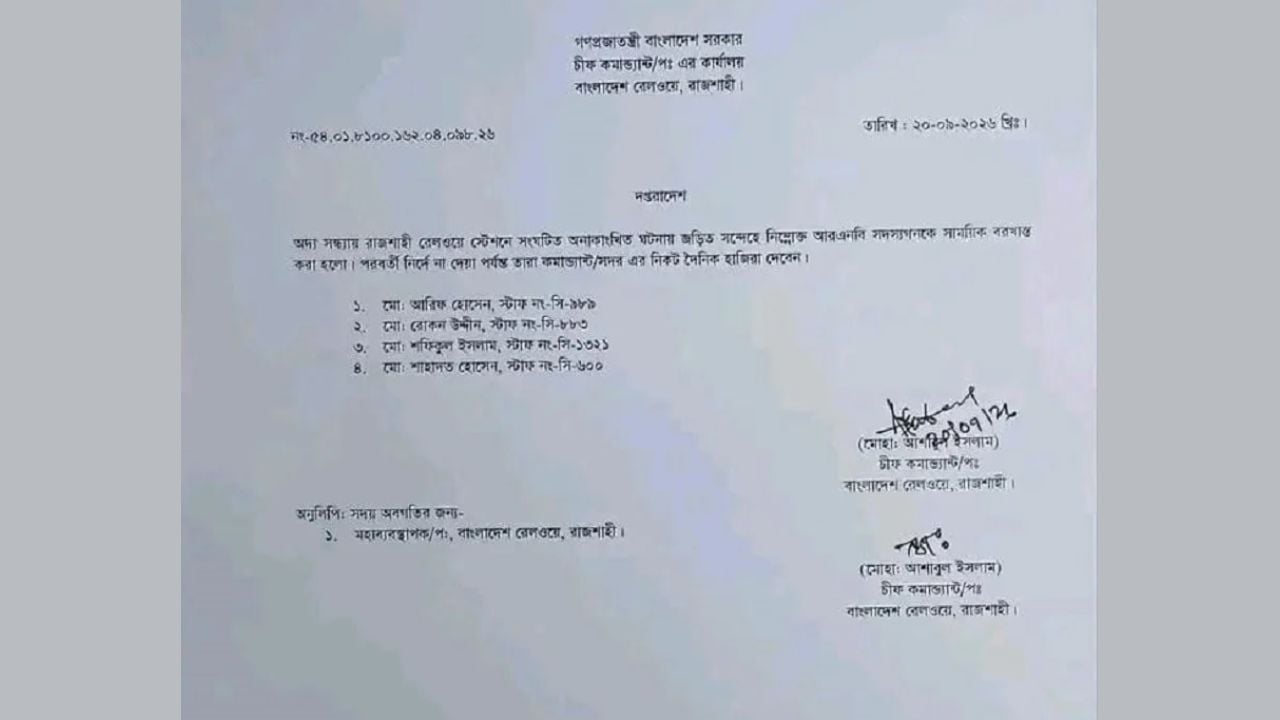 সাময়িক বরখাস্তের দপ্তরাদেশ