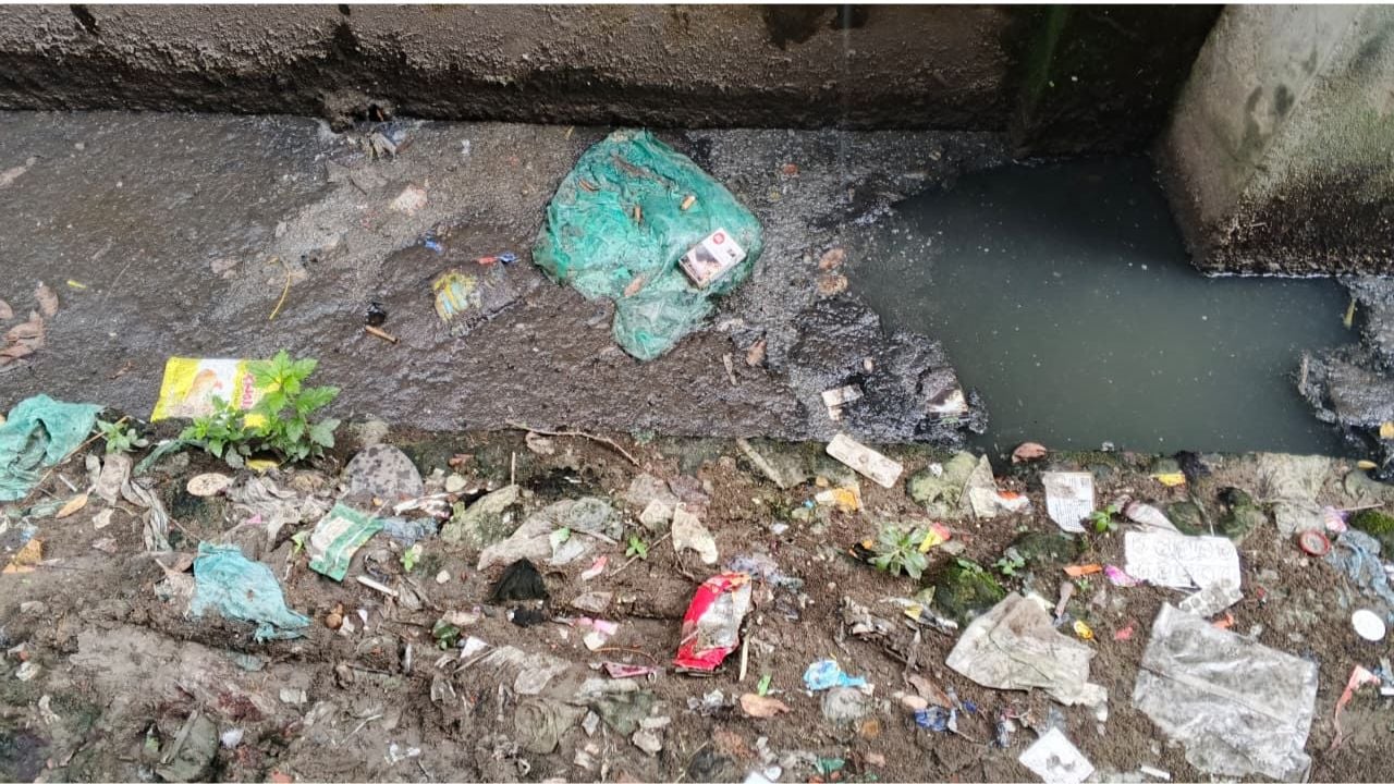 জুরাইনের রজব আলী সরদার রোডের পাশে ড্রেনে পচা আবর্জনা, চিপসের প্যাকেট ও পলিথিনের ব্যাগের স্তূপ। ছবি: সিজেডএন টোয়েন্টিফোর