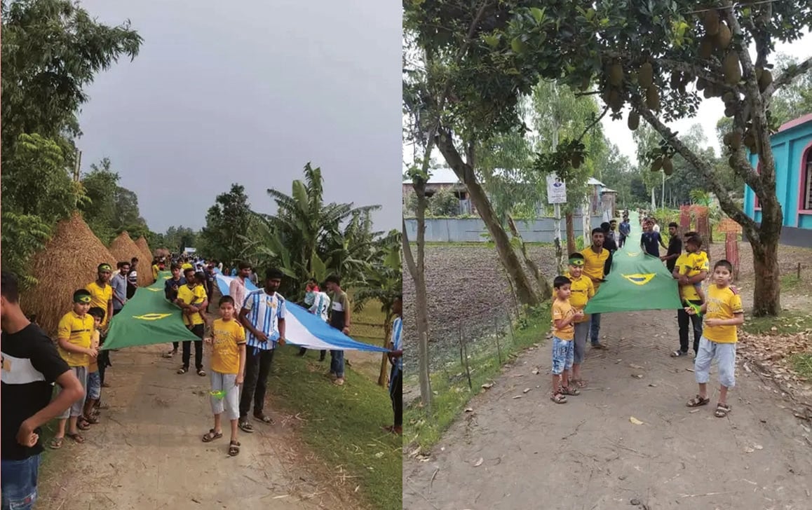 ব্রাজিল-আর্জেন্টিনার পতাকা নিয়ে সমর্থকদের শোভাযাত্রা 