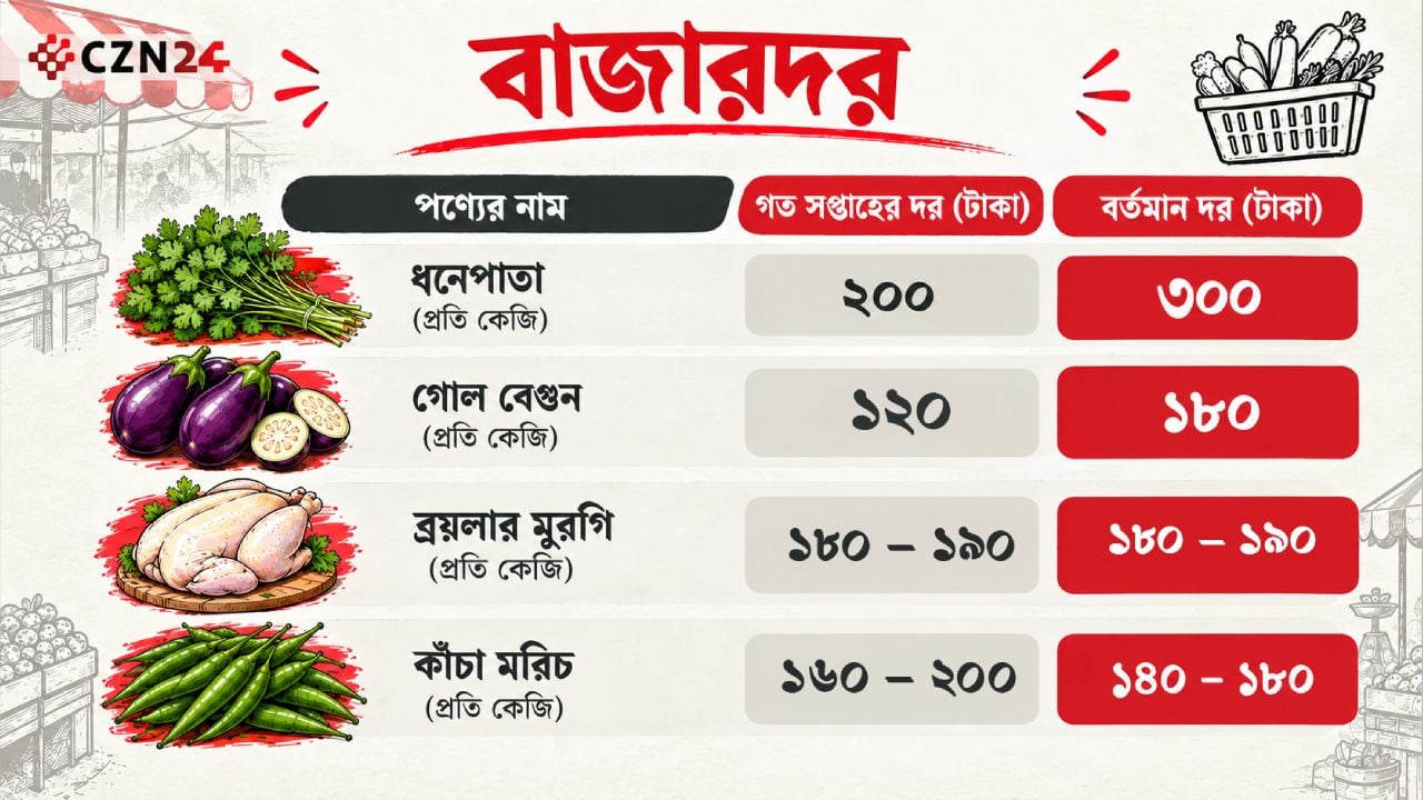 রাজধানীর বাজারে ধনিয়াপাতা ৩০০, গোল বেগুন ১৮০ টাকা