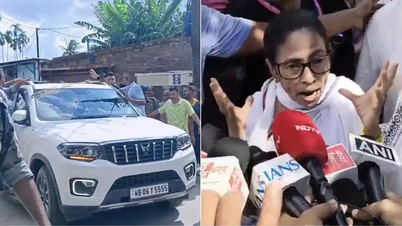 মমতার গাড়িতে বিক্ষোভকারীদের হামলা
