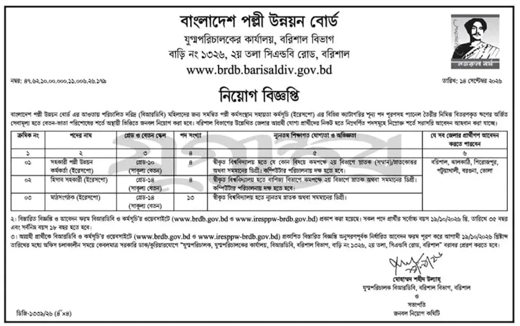 বাংলাদেশ পল্লী উন্নয়ন বোর্ডে চাকরি