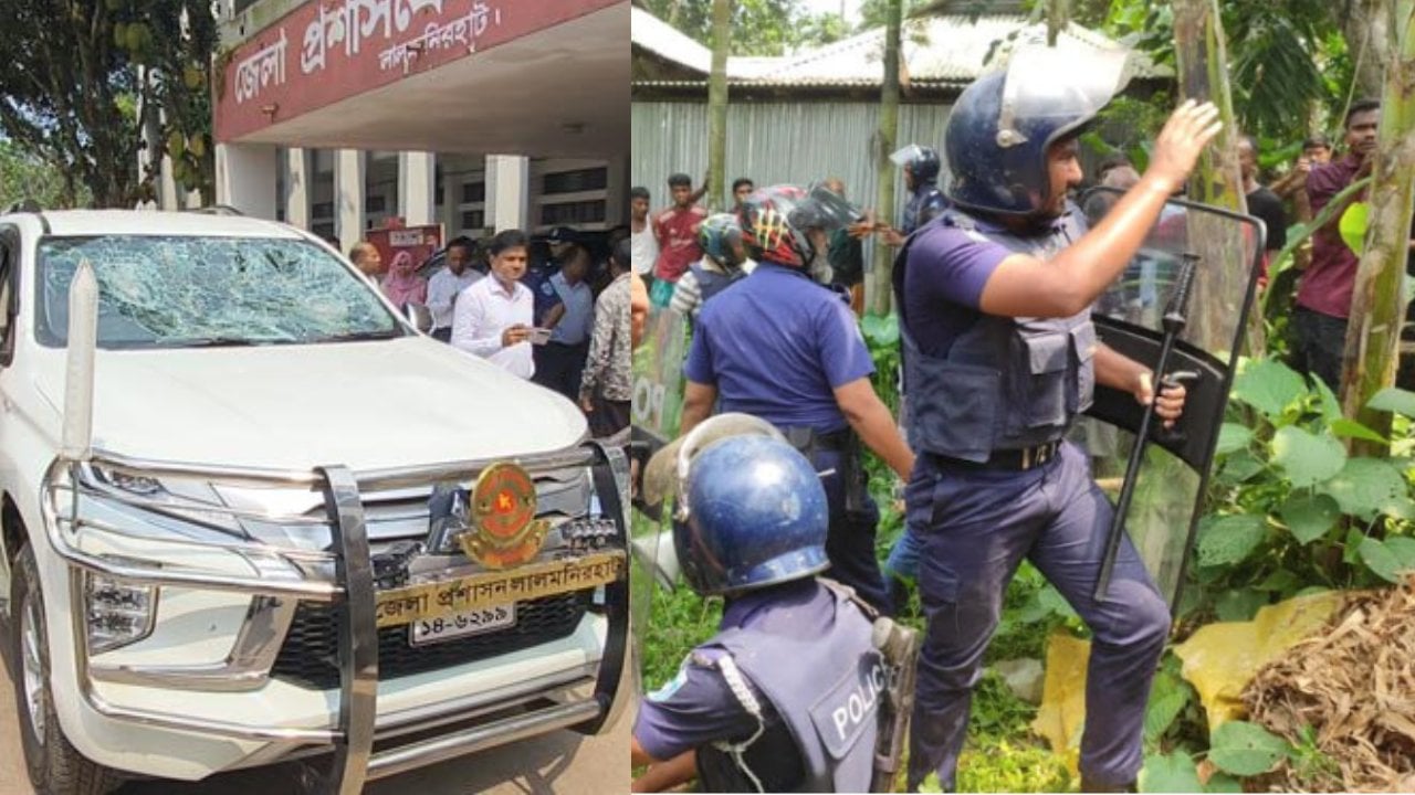 রণক্ষেত্র আদিতমারী, ডিসি-এসপির গাড়ি ভাঙচুর
