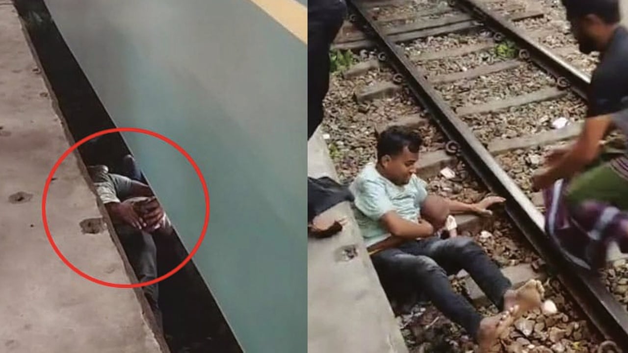 হাত ফসকে ট্রেনের নিচে পড়ে যায় শিশু, বুকে জড়িয়ে বাঁচালেন বাবা