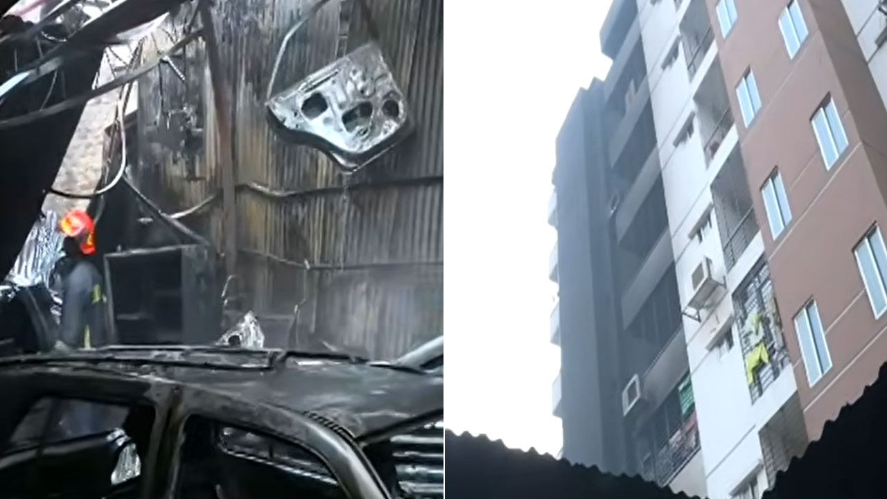 নদ্দায় গাড়ির গ্যারেজে আগুন